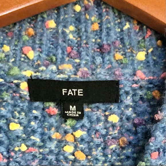 Fate Mock Neck Powder Blue Multicolor Confetti Chunky Ribbed Cable Knit Sweater - Picture 7 of 9